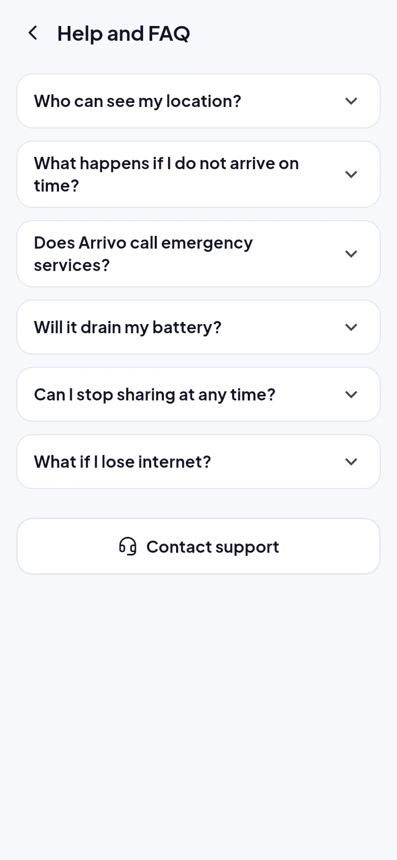 Screenshot: Help and FAQ screen
